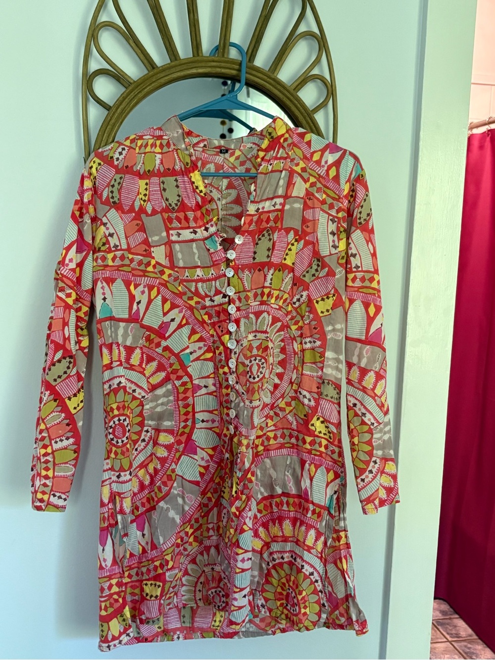 Vibrant Mandala Print Tunic - Pink & Coral